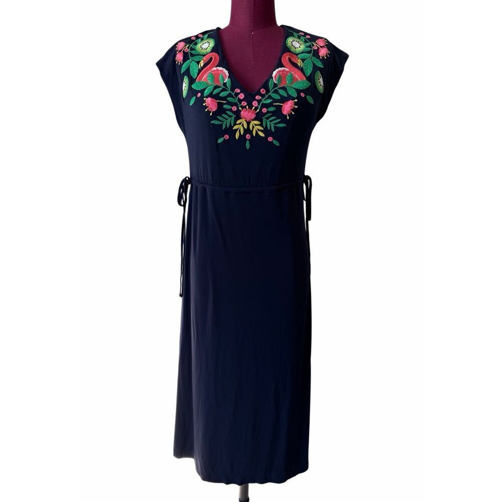 Boden Maxi Midi Dress Embroidered Short Sleeve Navy 4 - Picture 4 of 12